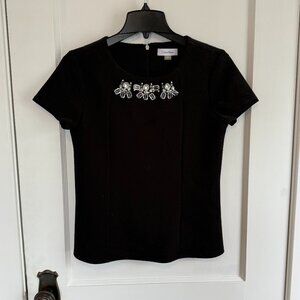 **SALE** Calvin Klein | Black Quilted Texture Short Sleeve Blouse Rhinestone